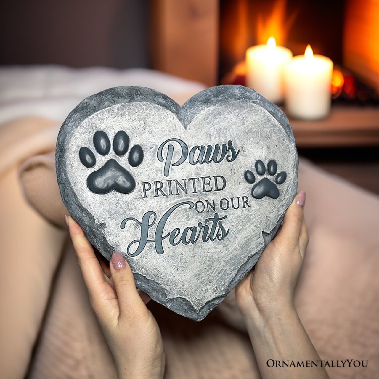 Paws Printed on our Hearts Memorial Stepping Stone for Pet, 9.5" Dog Funeral and Pet Cemetery Decor